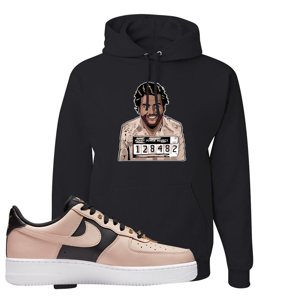 Air Force 1 Low Bling Tan Leather Hoodie | Escobar Illustration, Black