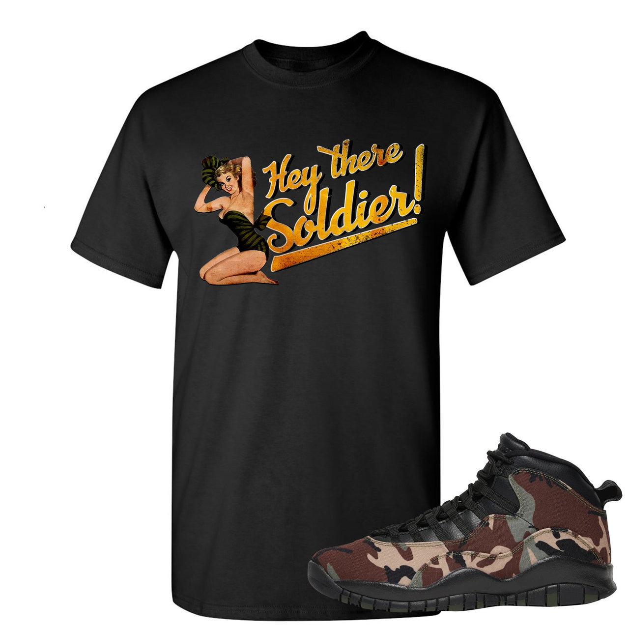 Woodland Camo 10s T Shirt | Hey There Soldier, Black