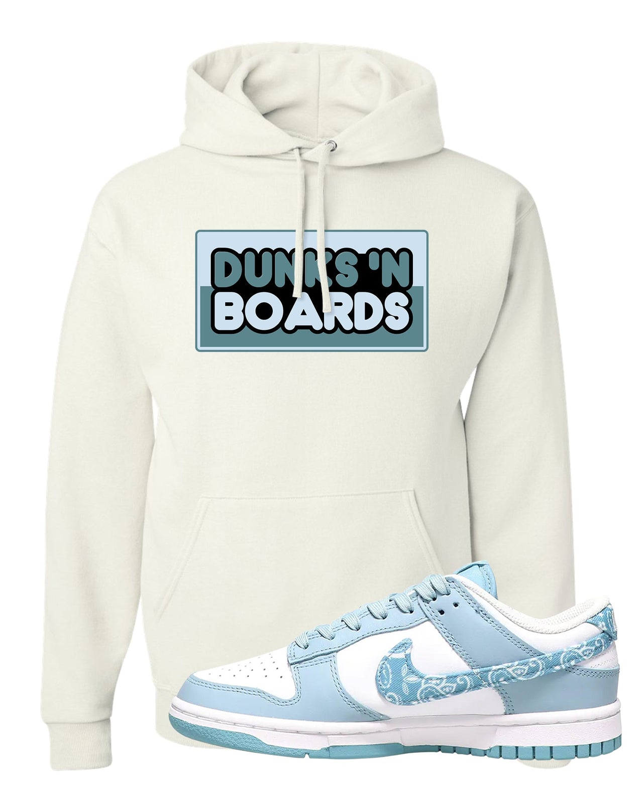 Paisley Light Blue Low Dunks Hoodie | Dunks N Boards, White