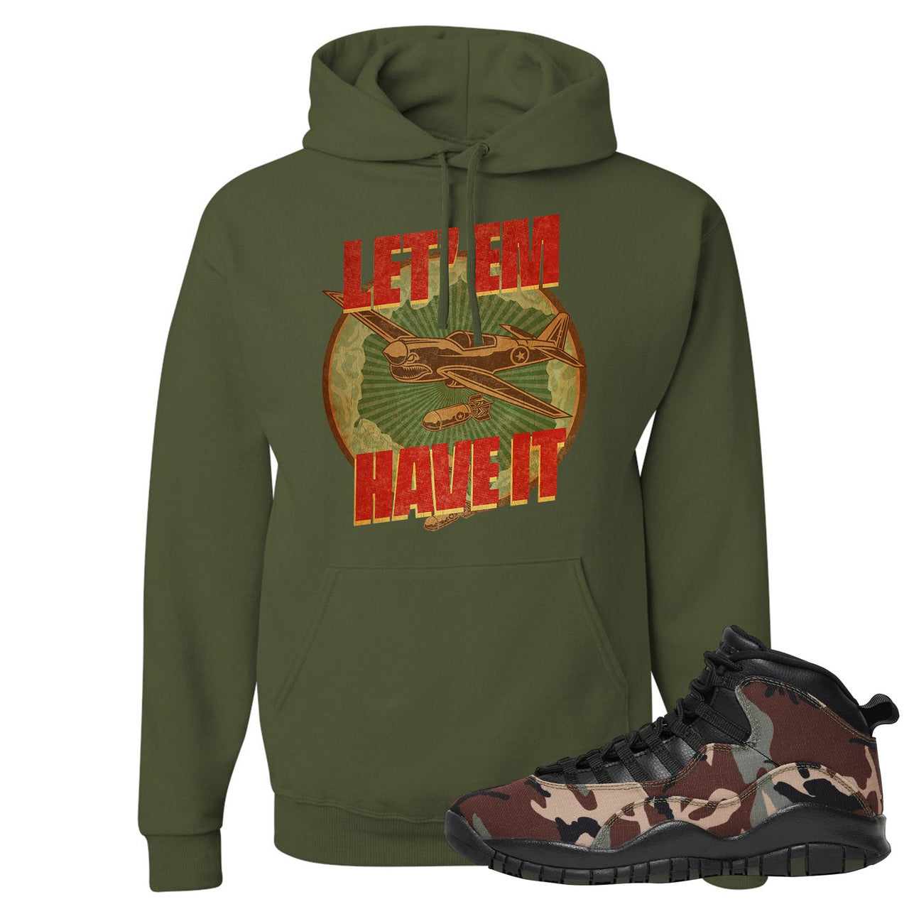 Woodland Camo 10s Hoodie | Let Em Have It, Military Green