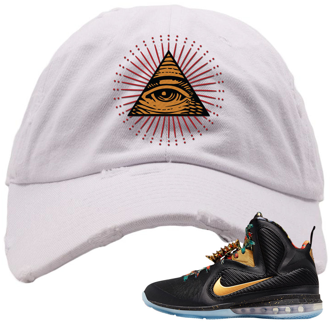 Throne Watch Bron 9s Distressed Dad Hat | All Seeing Eye, White