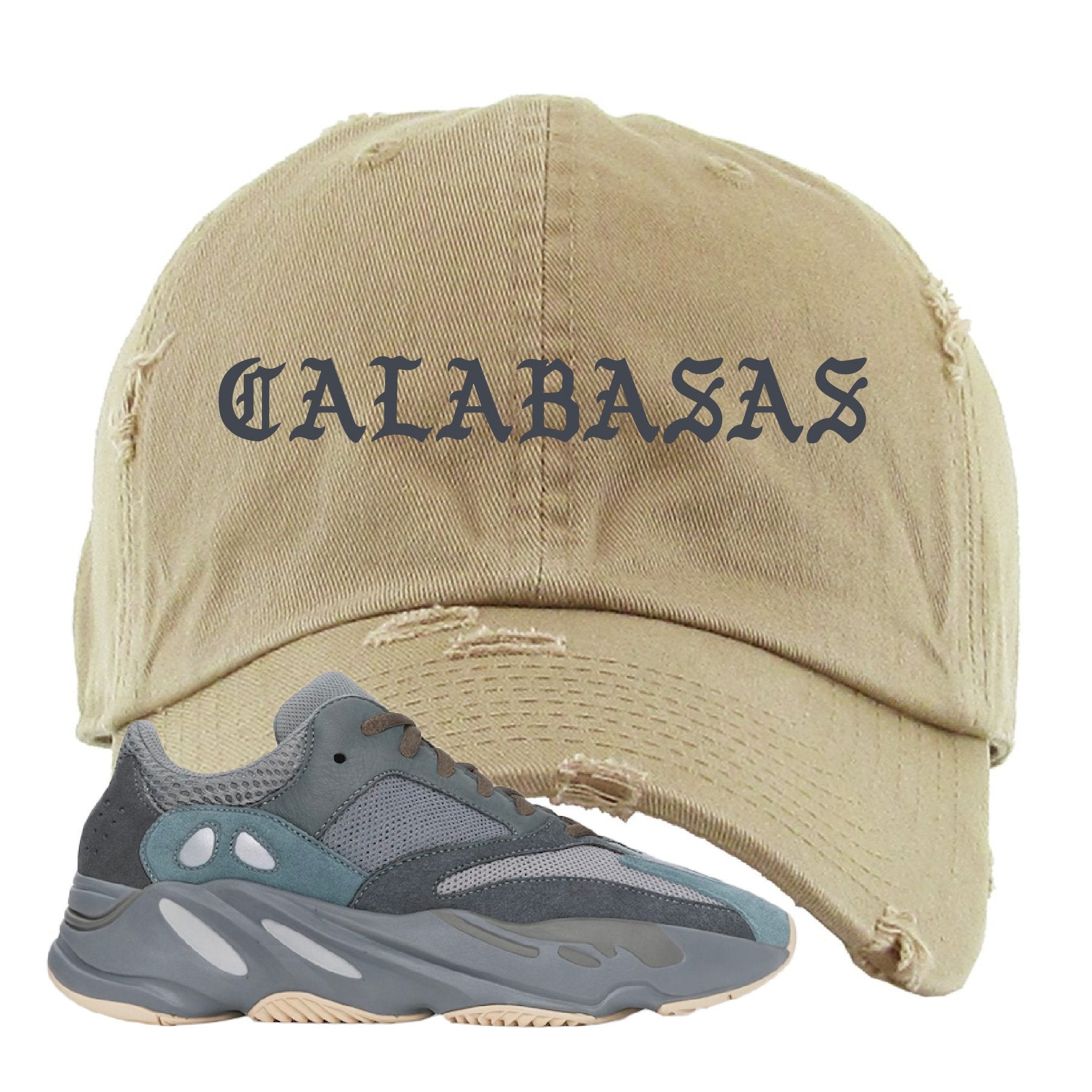 Yeezy Boost 700 Teal Blue Calabasas Khaki Sneaker Hook Up Distressed Dad Hat