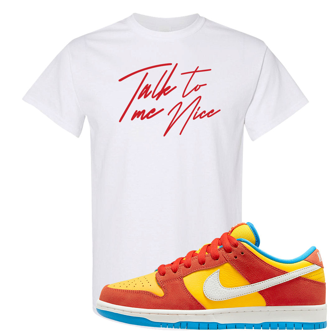 Habanero Red Gold Blue Low Dunks T Shirt | Talk To Me Nice, White