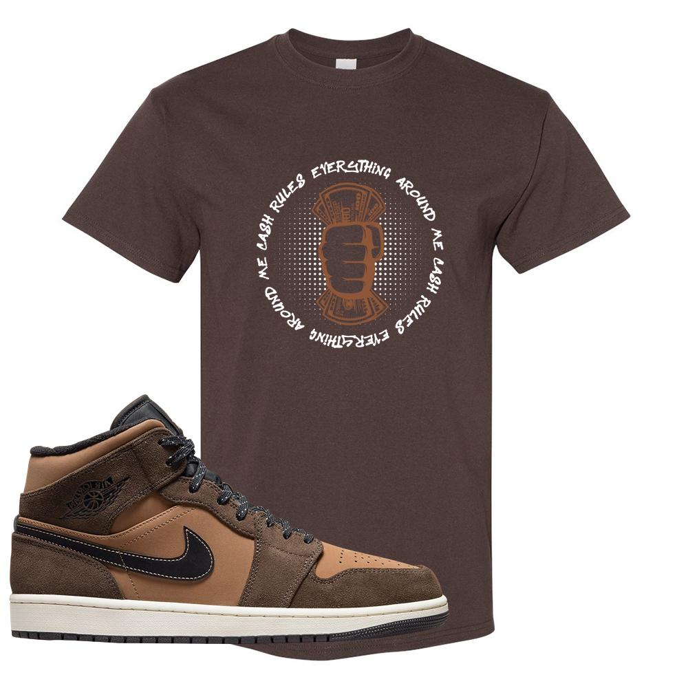 Earthy Brown Mid 1s T Shirt | Cash Rules Everything Around Me, Chocolate