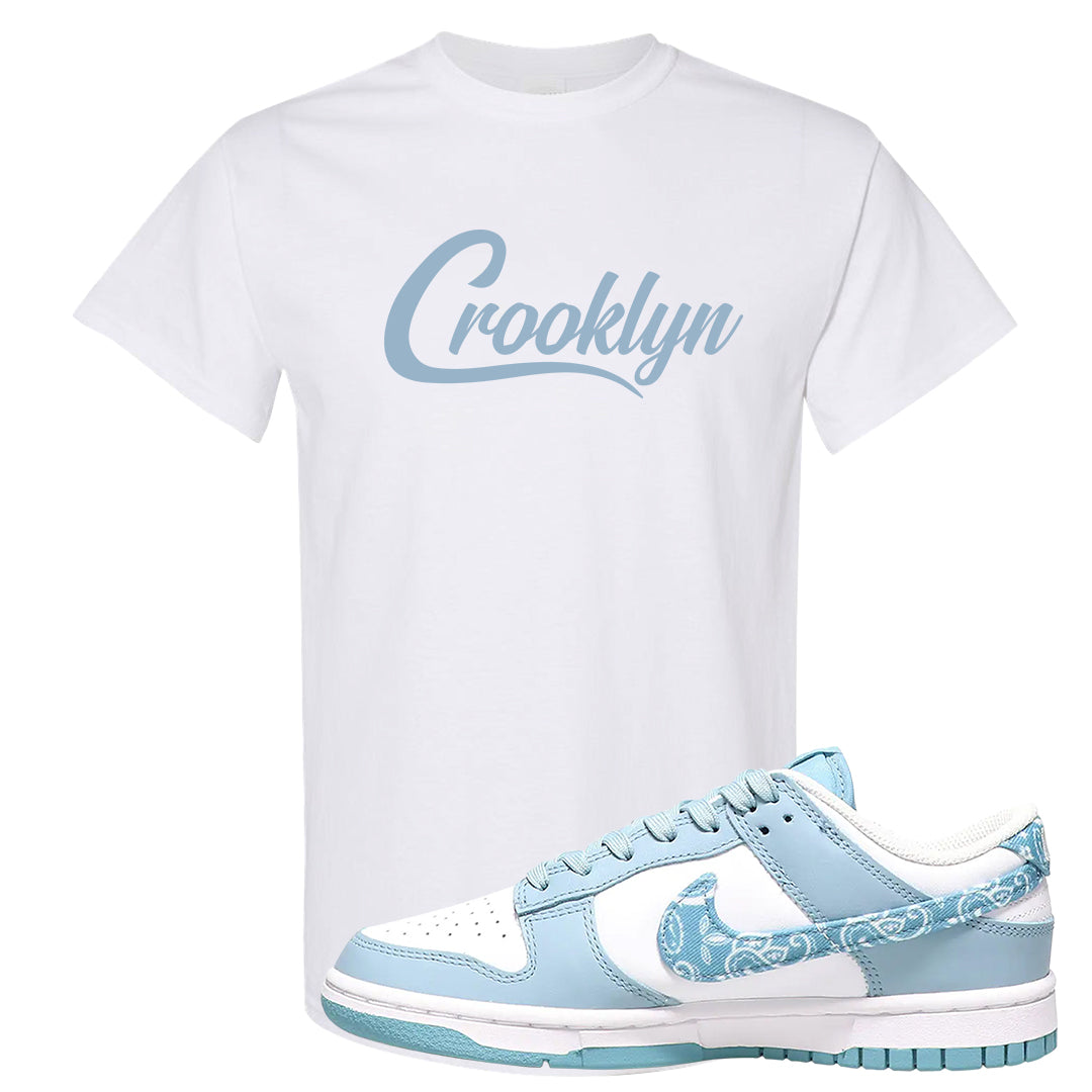 Paisley Light Blue Low Dunks T Shirt | Crooklyn, White