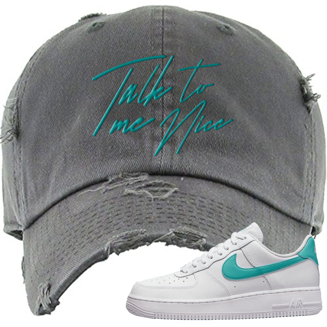 Washed Teal Low 1s Distressed Dad Hat | Talk To Me Nice, Dark Gray