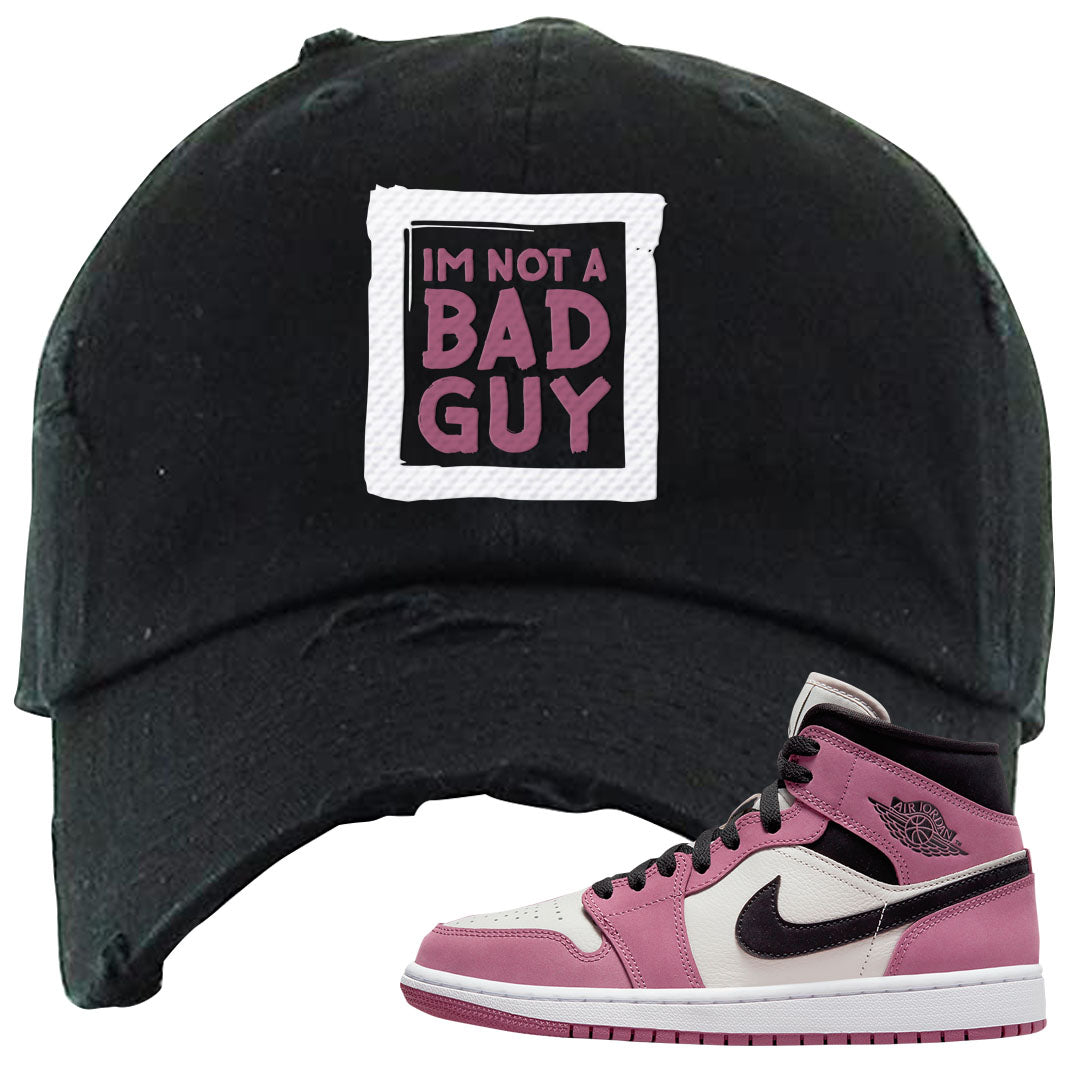 Berry Black White Mid 1s Distressed Dad Hat | I'm Not A Bad Guy, Black