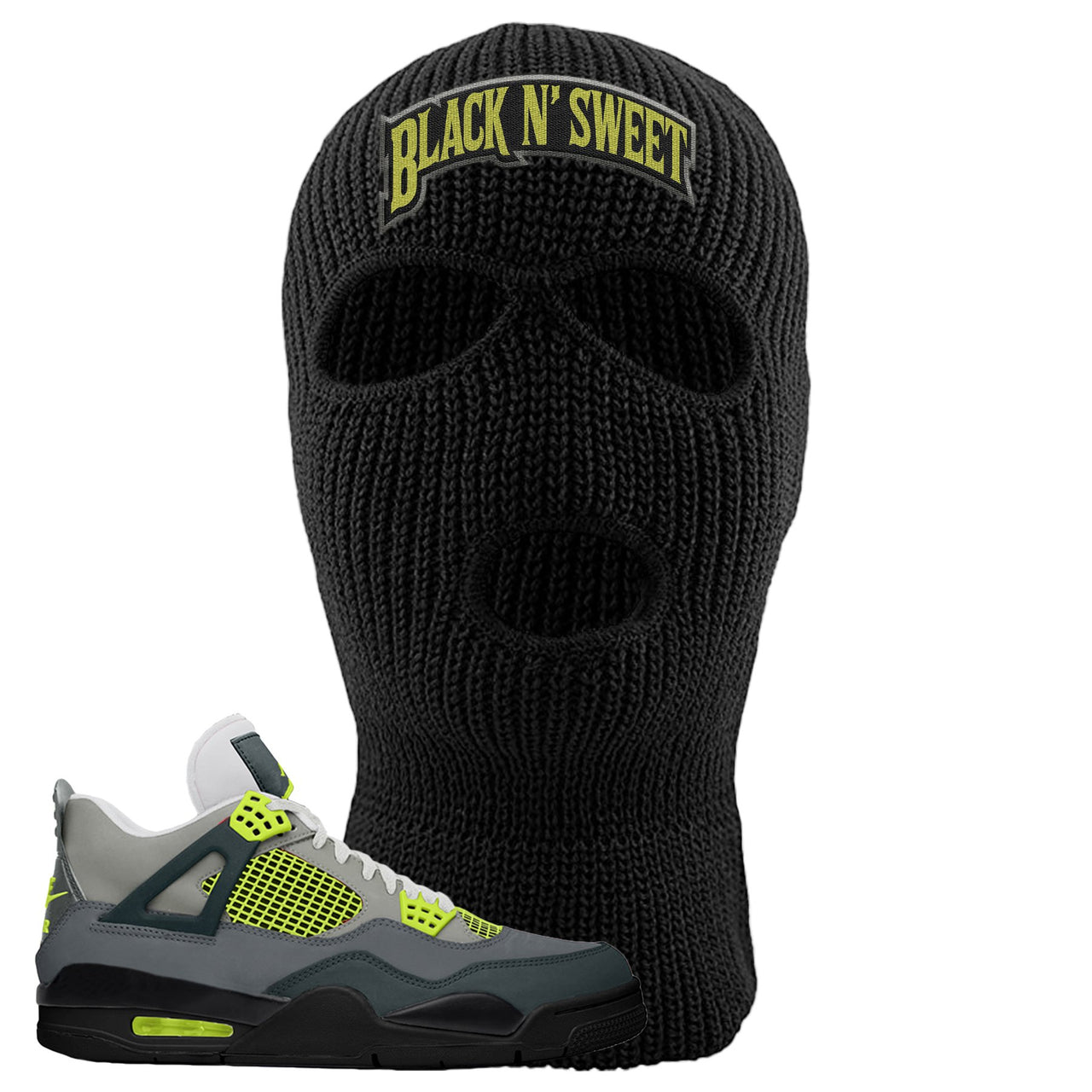 Jordan 4 Neon Sneaker Black Distressed Dad Hat | Hat to match Nike Air Jordan 4 Neon Shoes | Black N Sweet Arch
