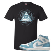 University Blue Mid 1s T Shirt | All Seeing Eye, Black