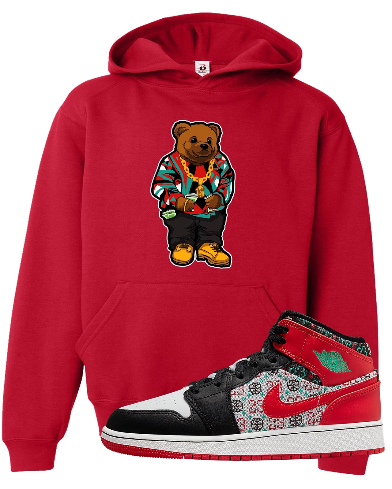 Ugly Sweater GS Mid 1s Kid's Hoodie | Sweater Bear, Red
