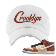 Chocolate Milk Mid Dunks Distressed Dad Hat | Crooklyn, White