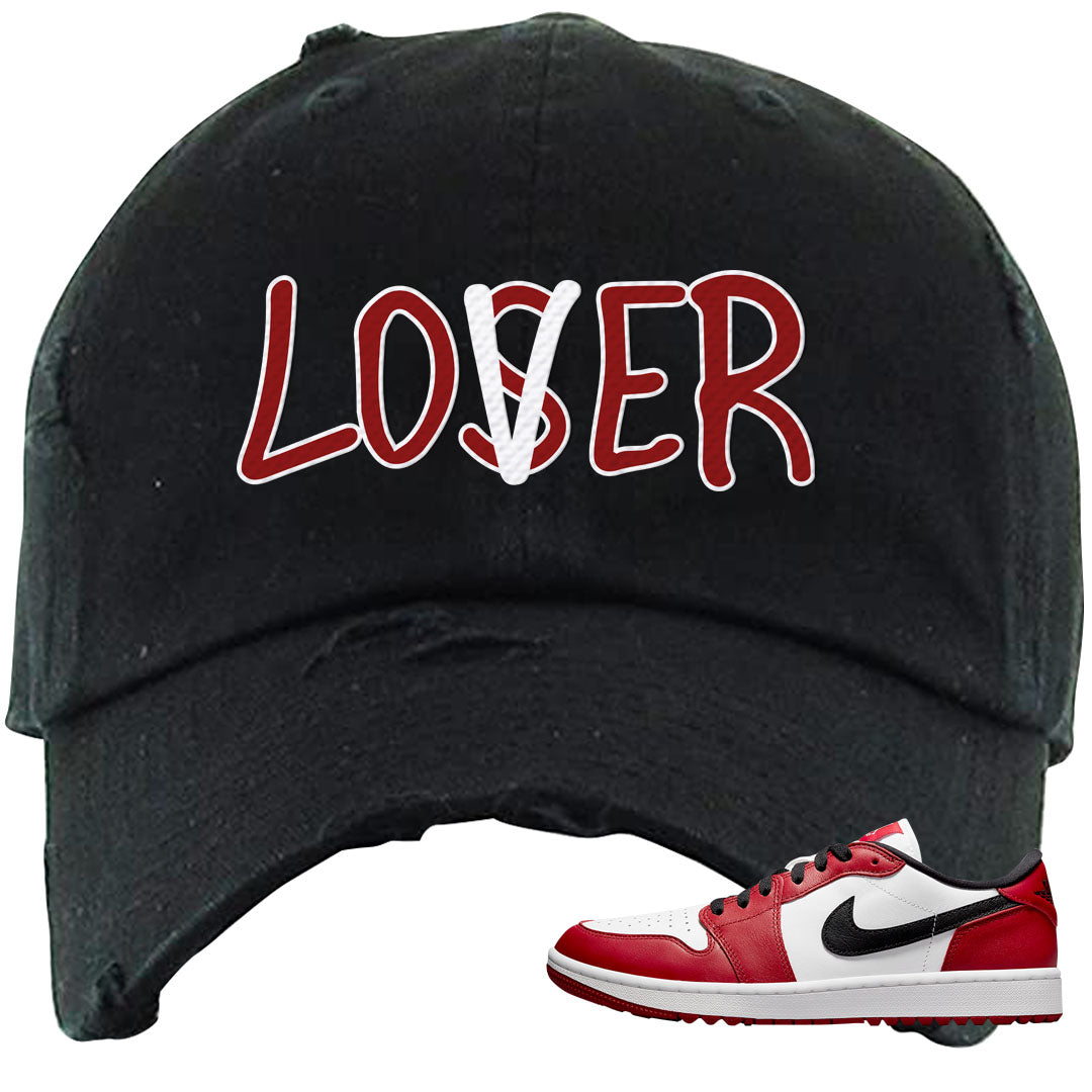 Chicago Golf Low 1s Distressed Dad Hat | Lover, Black