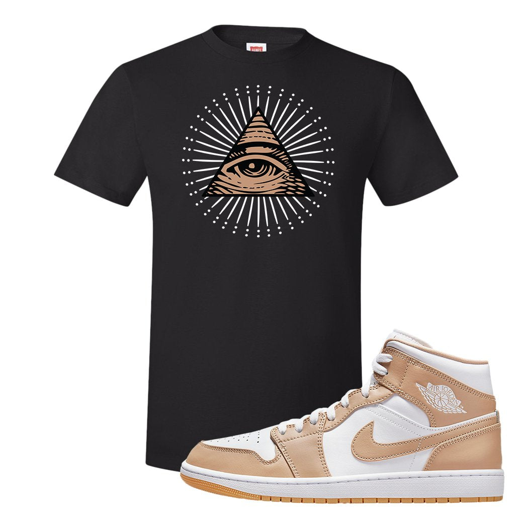Air Jordan 1 Mid Tan Leather T Shirt | All Seeing Eye, Black