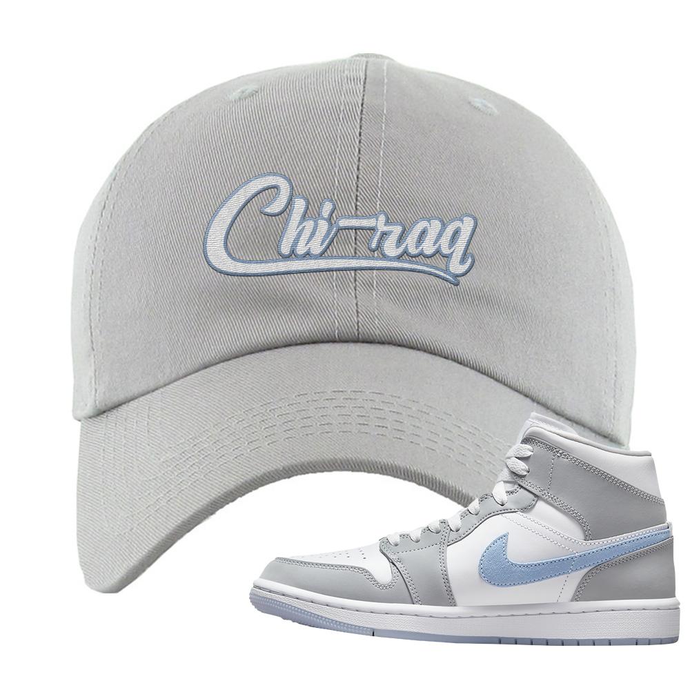 Air Jordan 1 Mid Grey Ice Blue Dad Hat | Chiraq, Light Gray