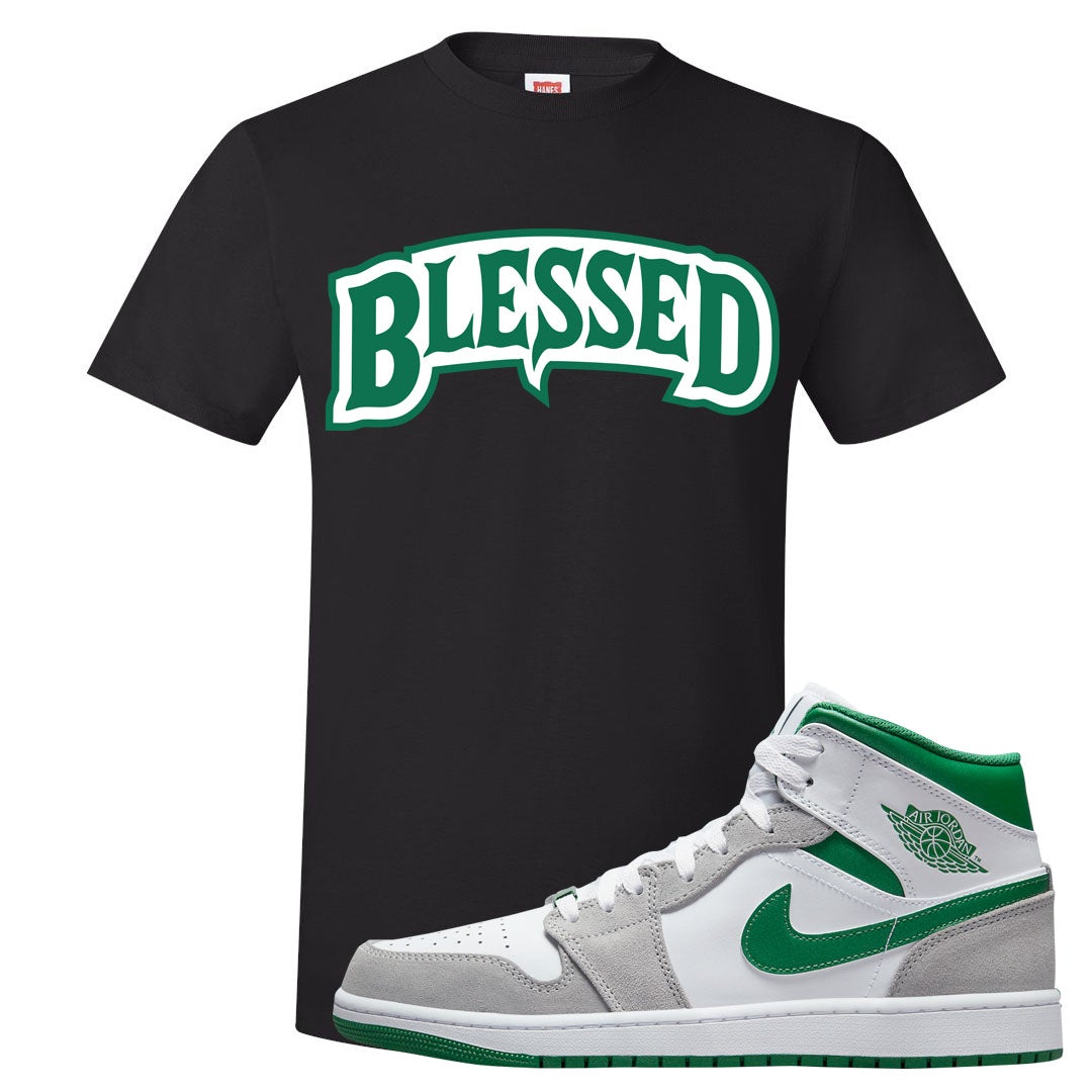 Light Smoke Pine Green Mid 1s T Shirt | Blessed Arch, Black