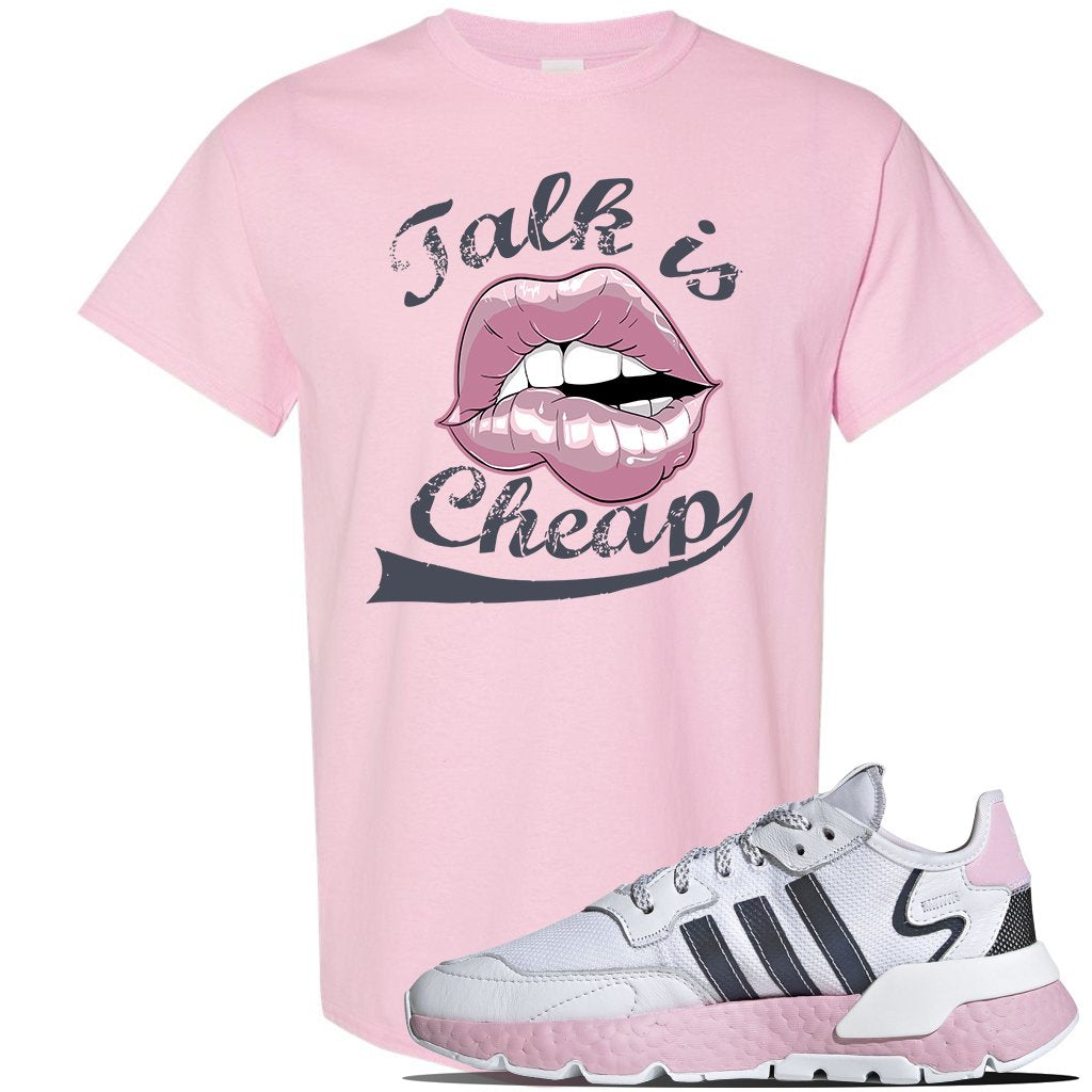 WMNS Nite Jogger Pink Boost Sneaker White Pullover Hoodie | Hoodie to match Adidas WMNS Nite Jogger Pink Boost Shoes | Talk Is Cheap