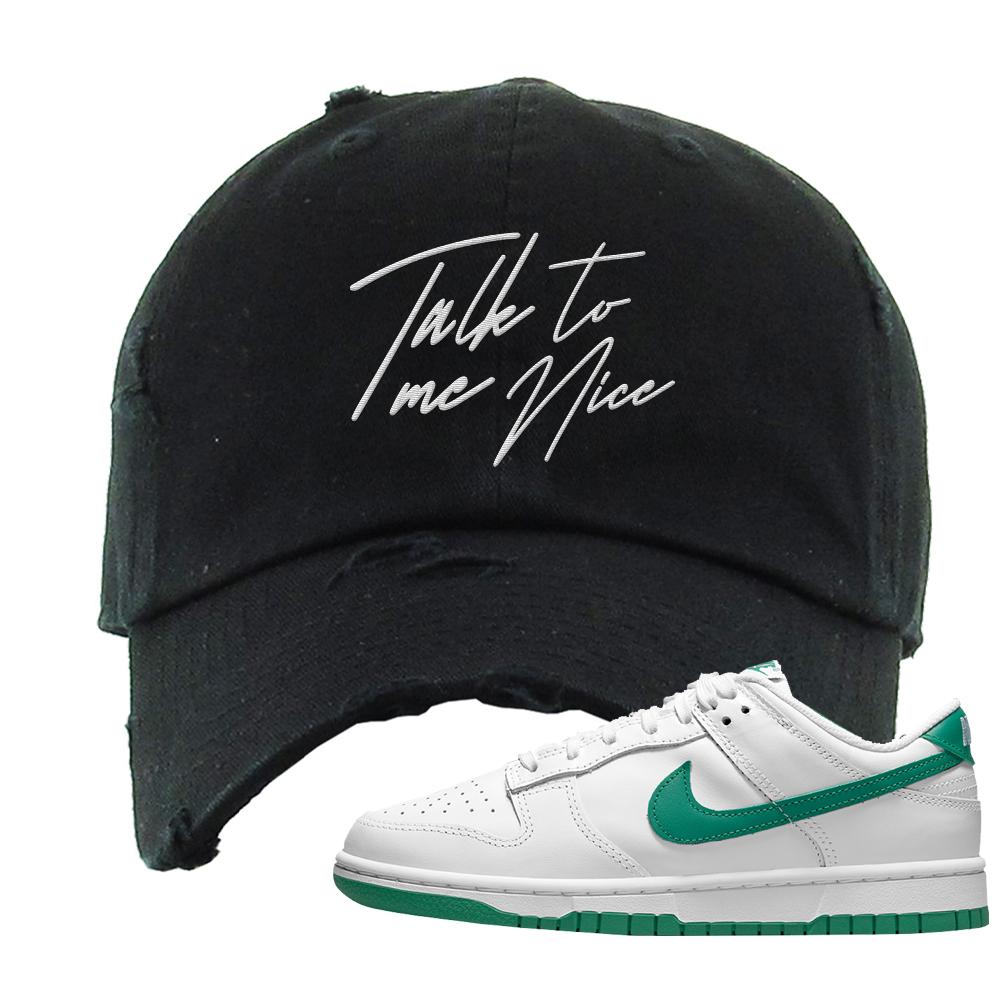 White Green Low Dunks Distressed Dad Hat | Talk To Me Nice, Black