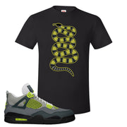 Jordan 4 Neon Sneaker Black T Shirt | Tees to match Nike Air Jordan 4 Neon Shoes | Coiled Snake