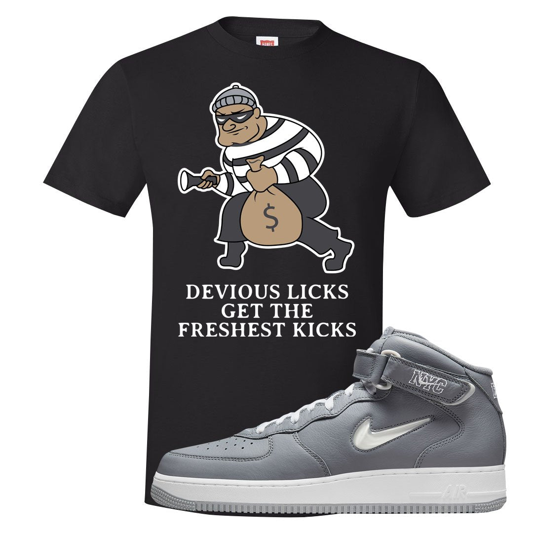 Cool Grey NYC Mid AF1s T Shirt | Devious Licks, Black