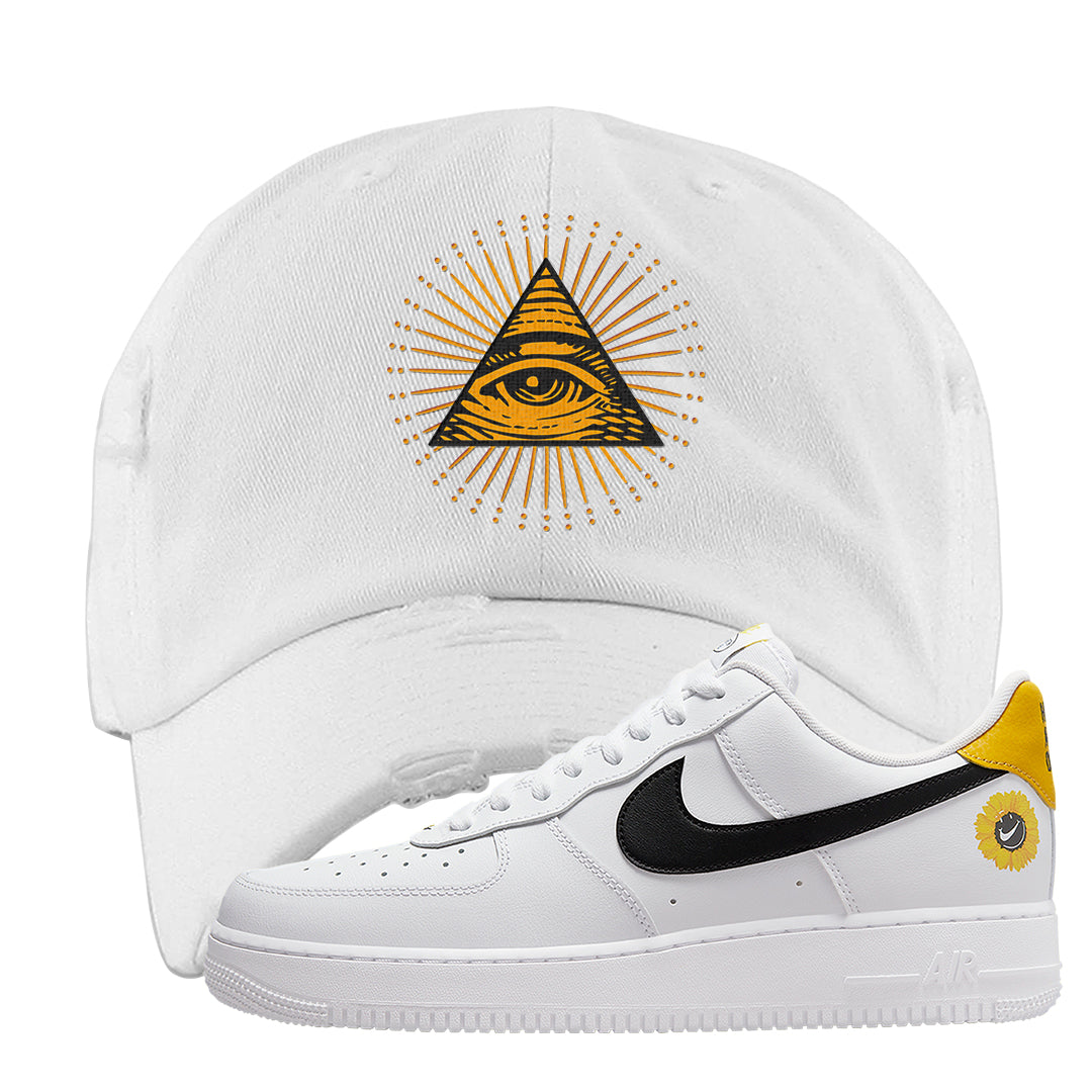 Have A Nice Day AF1s Distressed Dad Hat | All Seeing Eye, White