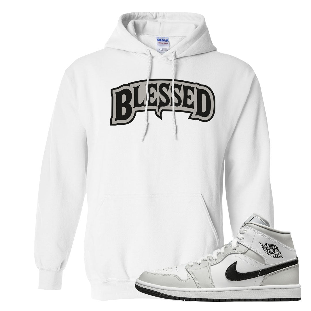 Light Smoke Grey Mid 1s Hoodie | Blessed Arch, White