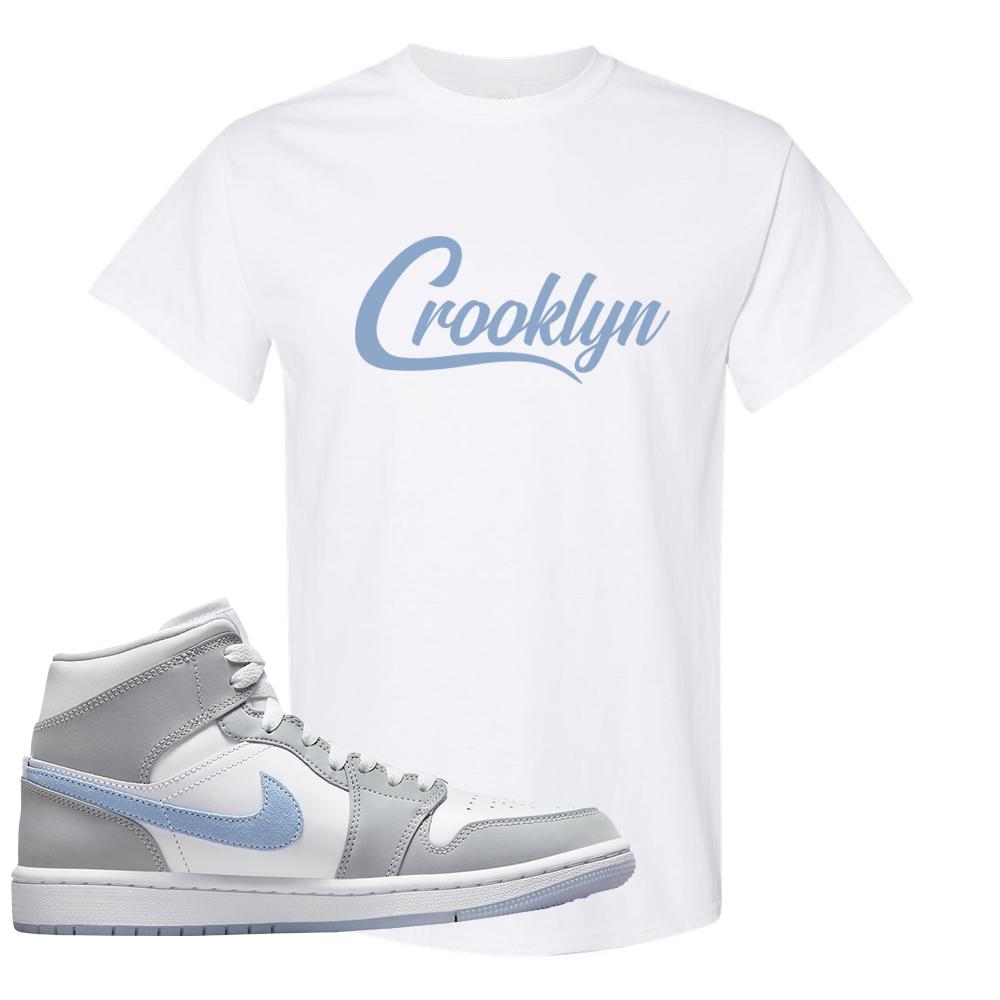 Air Jordan 1 Mid Grey Ice Blue T Shirt | Crooklyn, White