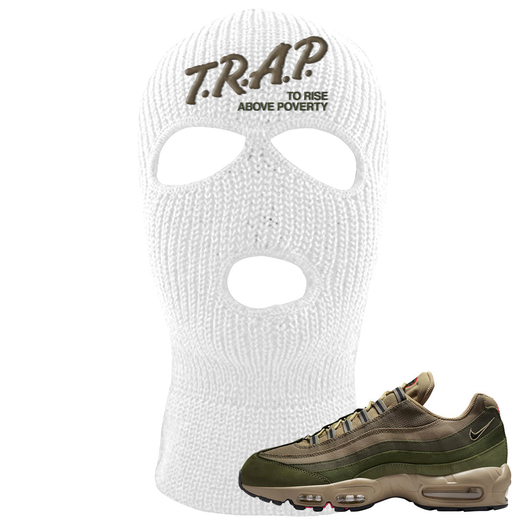 Medium Olive Rough Green 95s Ski Mask | Trap To Rise Above Poverty, White