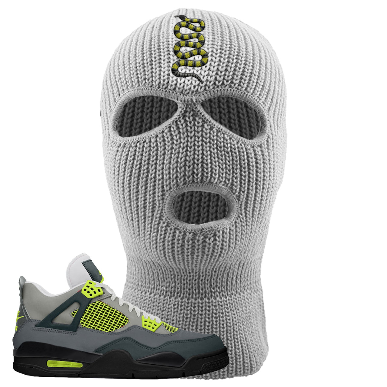 Jordan 4 Neon Sneaker Light Gray Distressed Dad Hat | Hat to match Nike Air Jordan 4 Neon Shoes | Coiled Snake