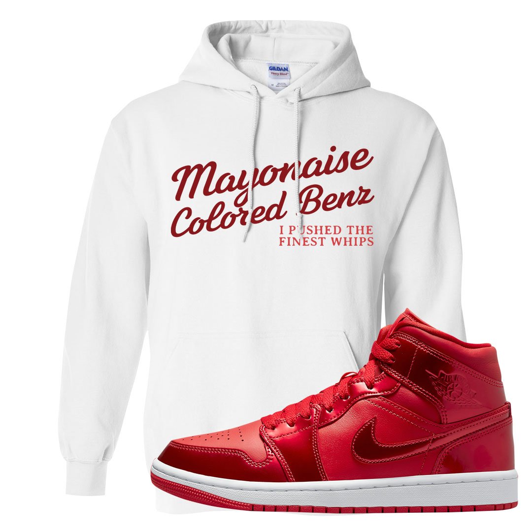 University Red Pomegranate Mid 1s Hoodie | Mayonaise Colored Benz, White