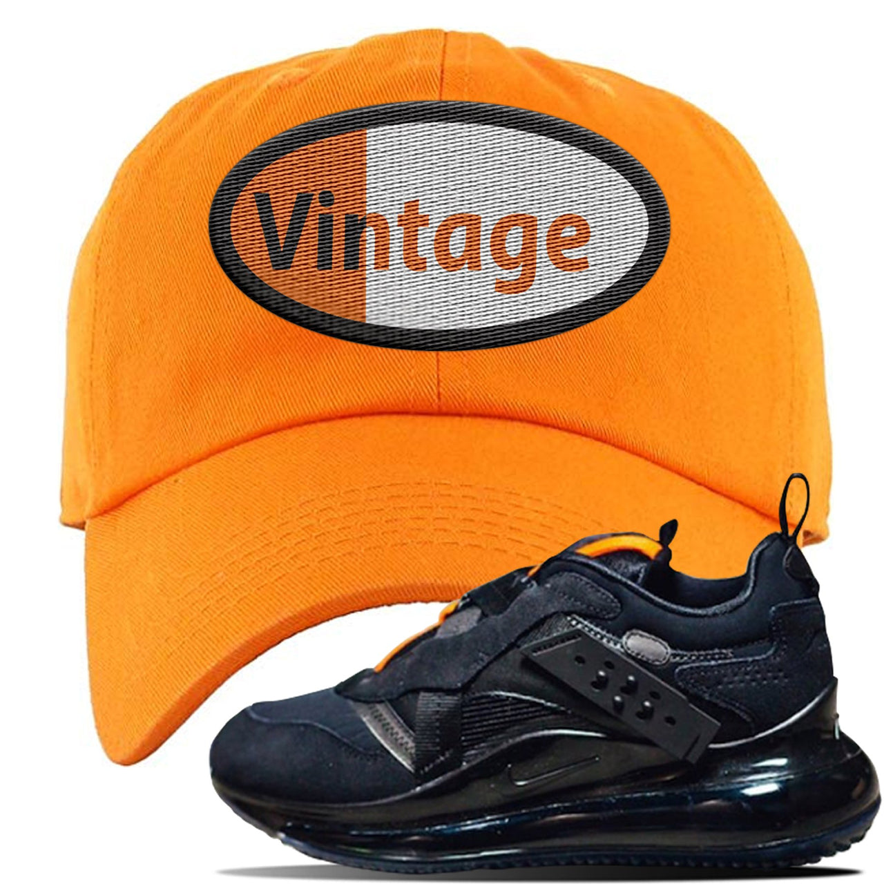 Air Max 720 OBJ Slip Sneaker Safety Orange Dad Hat | Hat to match Nike Air Max 720 OBJ Slip Shoes | Vintage Oval