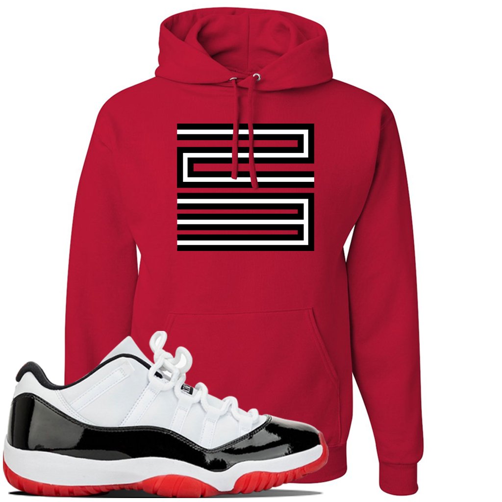 Jordan 11 Low White Black Red Sneaker Red Pullover Hoodie | Hoodie to match Nike Air Jordan 11 Low White Black Red Shoes | Jordan 11 23