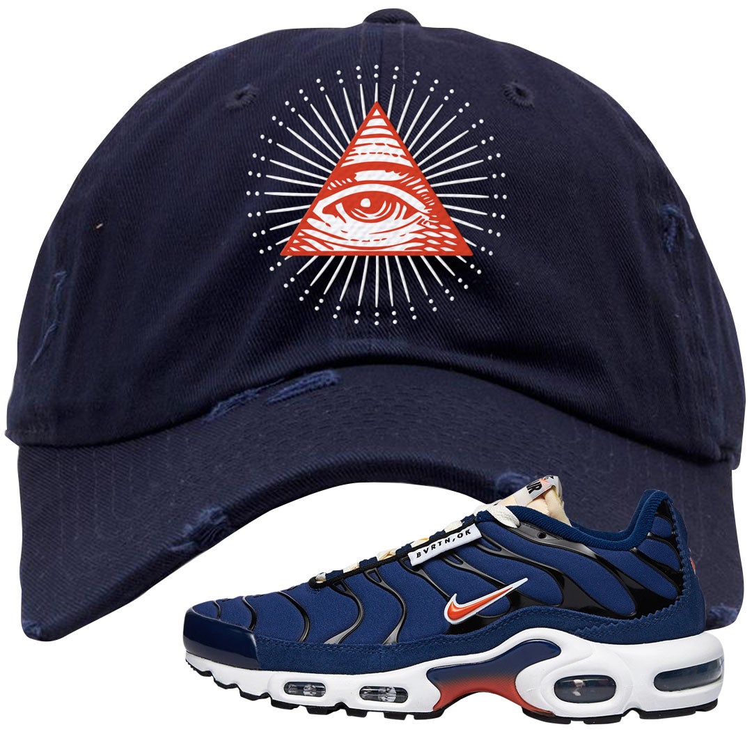 Obsidian AMRC Pluses Distressed Dad Hat | All Seeing Eye, Navy Blue