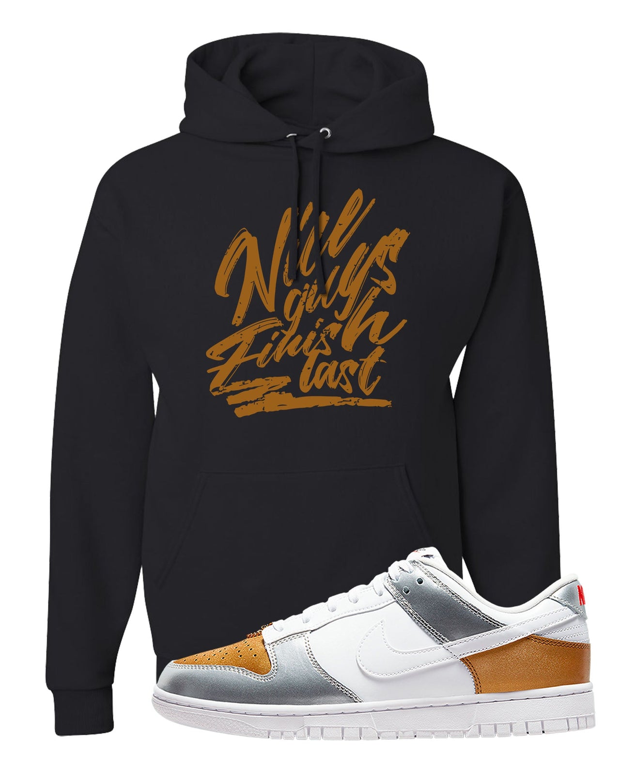 Gold Silver Red Low Dunks Hoodie | Nice Guys Finish Last, Black
