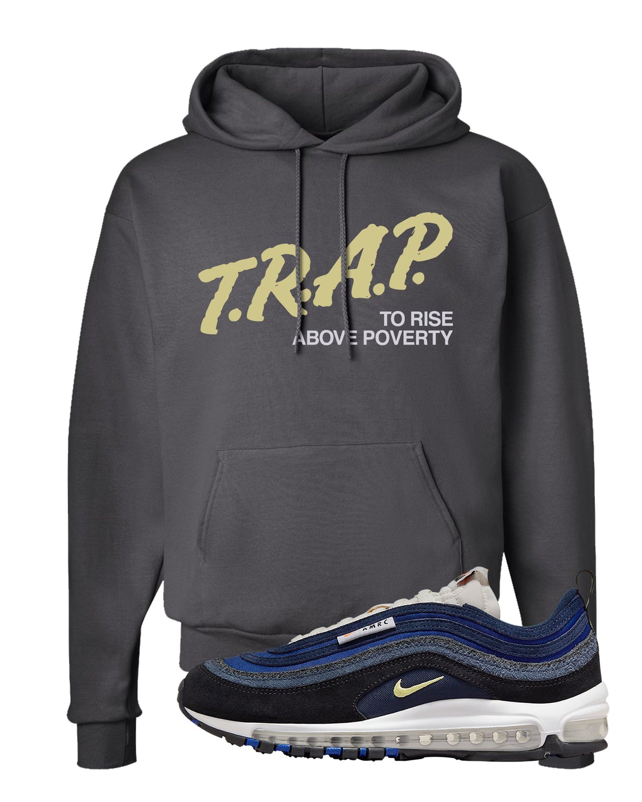 Navy Suede AMRC 97s Hoodie | Trap To Rise Above Poverty, Smoke Grey