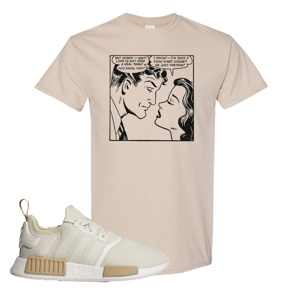 NMD R1 Chalk White Sneaker Sand T Shirt | Tees to match Adidas NMD R1 Chalk White Shoes | Fake Love Comic