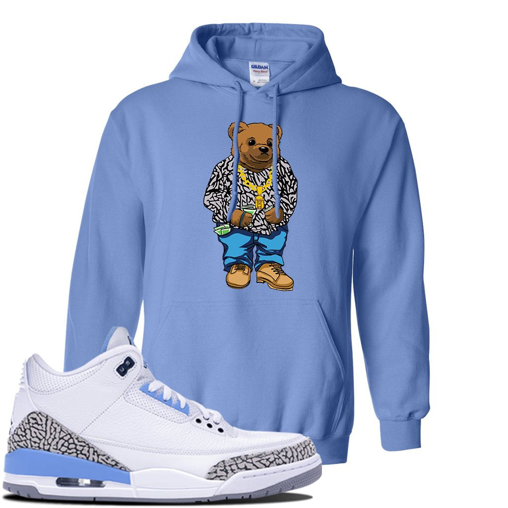 Jordan 3 UNC Sneaker Carolina Blue Pullover Hoodie | Hoodie to match Nike Air Jordan 3 UNC Shoes | Sweater Bear