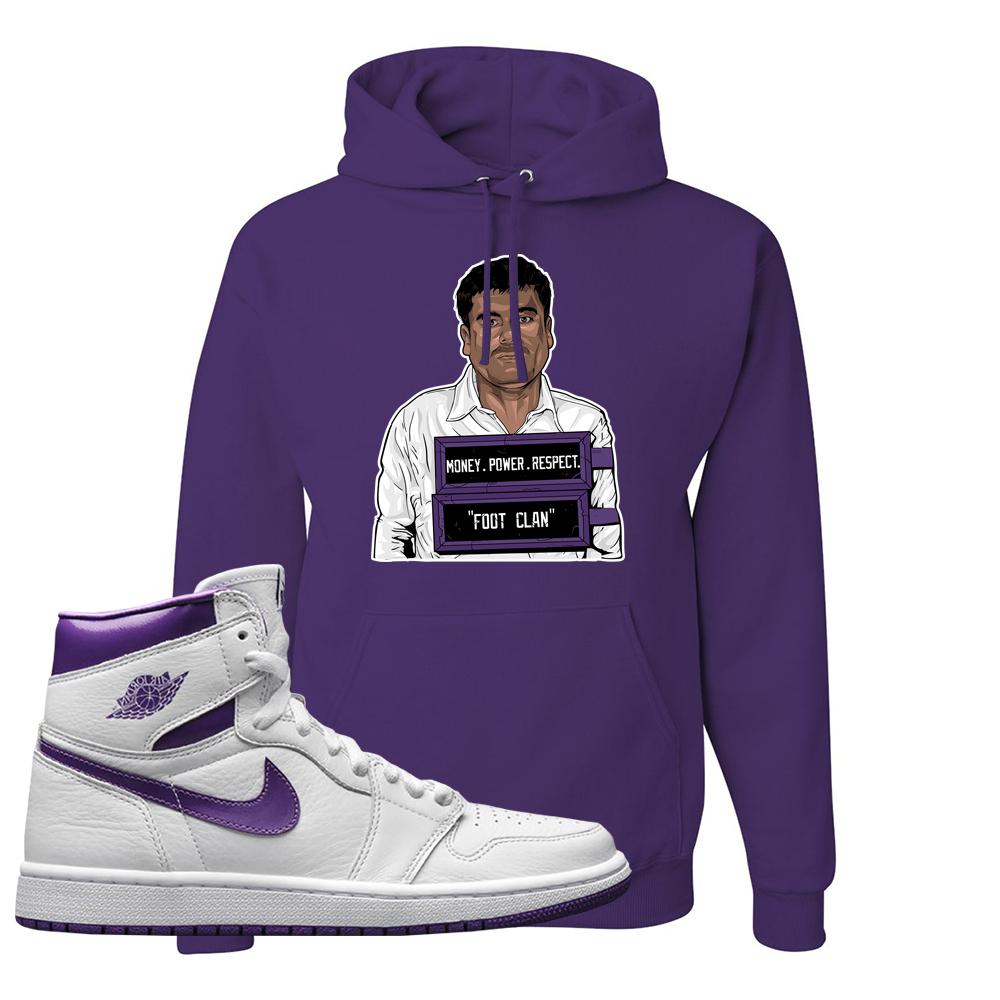 Air Jordan 1 Metallic Purple Hoodie | El Chapo Illustration, Deep Purple