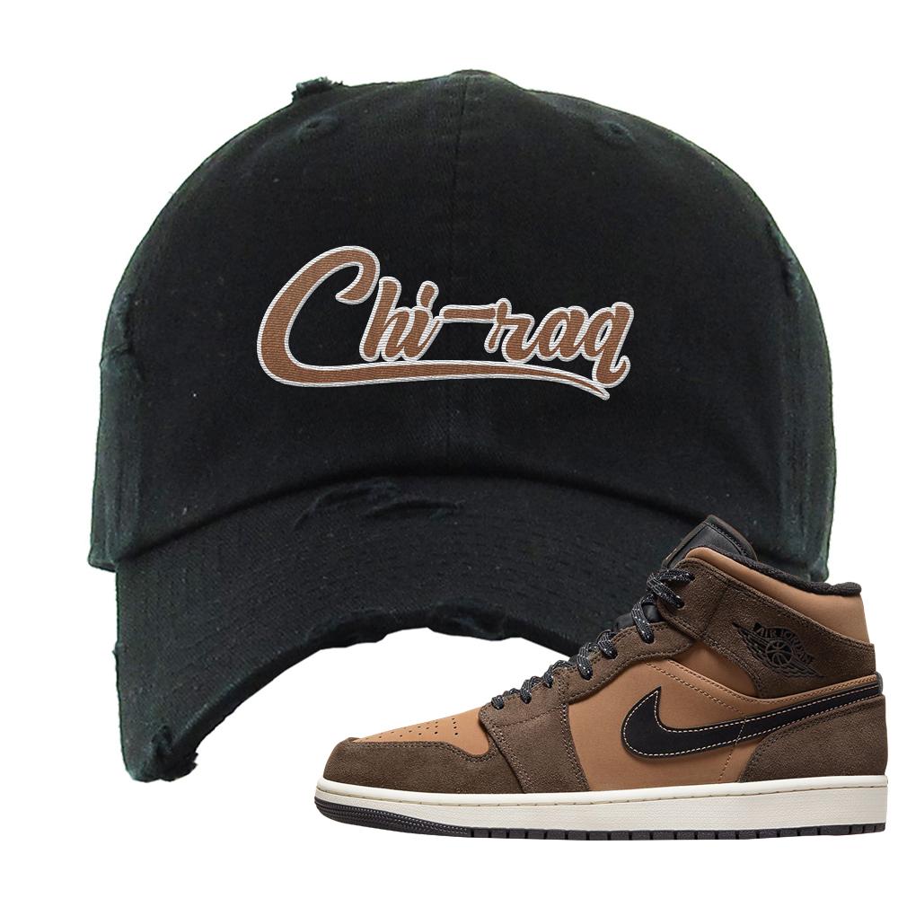 Earthy Brown Mid 1s Distressed Dad Hat | Chiraq, Black