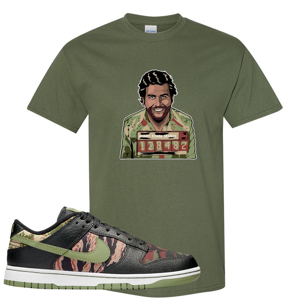 Multi Camo Low Dunks T Shirt | Escobar Illustration, Military Green
