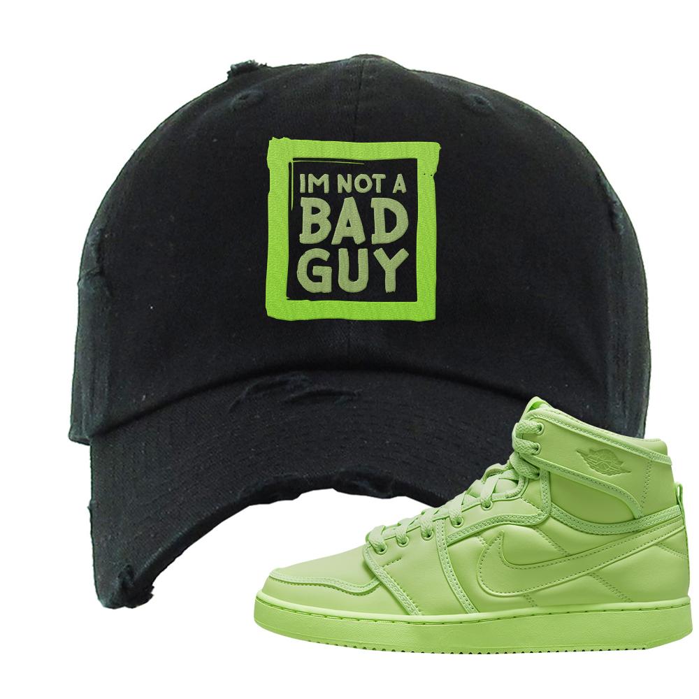 Neon Green KO 1s Distressed Dad Hat | I'm Not A Bad Guy, Black