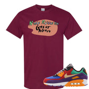 Printed on the front of the Make Runners Great Again Air Max 97 Viotech Maroon Sneaker Matching T-Shirt is the Make Runners Great Again logo