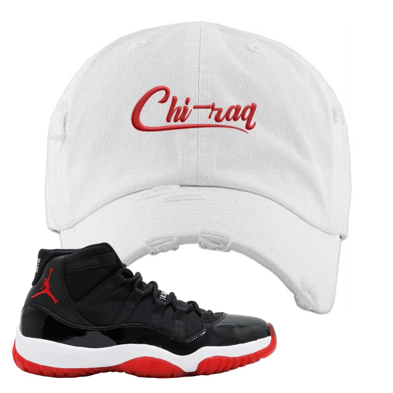 Jordan 11 Bred Chi-raq White Sneaker Hook Up Distressed Dad Hat