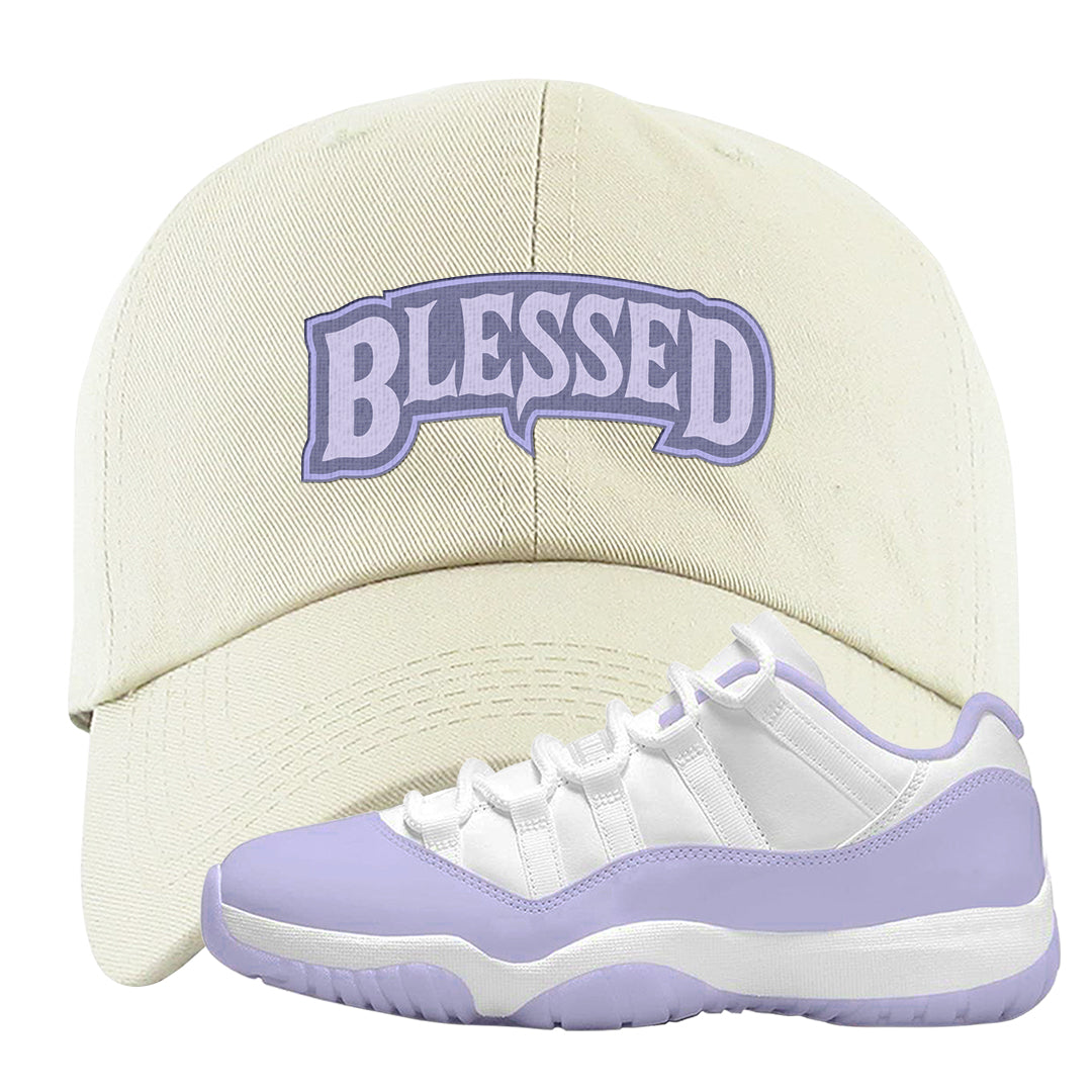 Pure Violet Low 11s Dad Hat | Blessed Arch, White