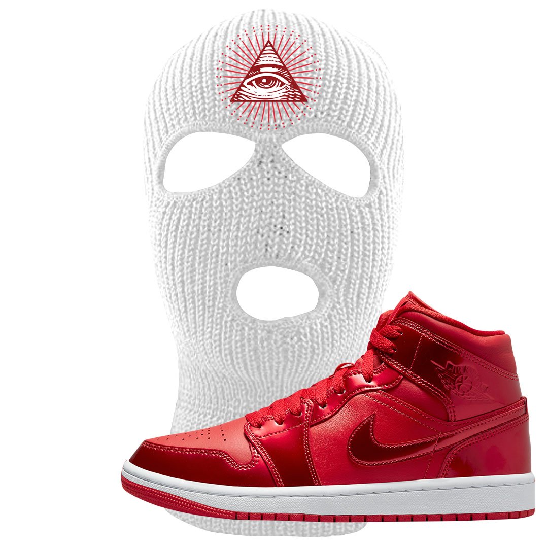 University Red Pomegranate Mid 1s Ski Mask | All Seeing Eye, White