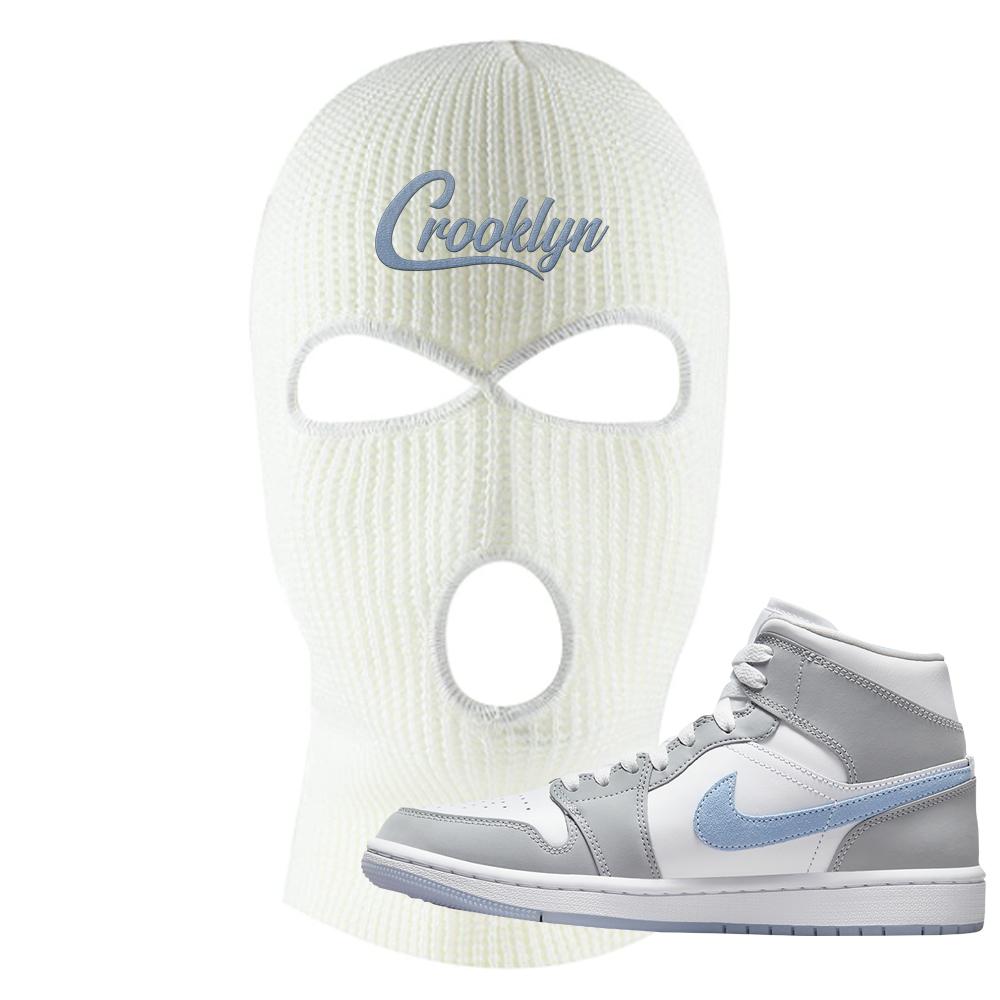 Air Jordan 1 Mid Grey Ice Blue Ski Mask | Crooklyn, White