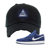 WMNS Dusty Blue Low 1s Distressed Dad Hat | All Seeing Eye, Black