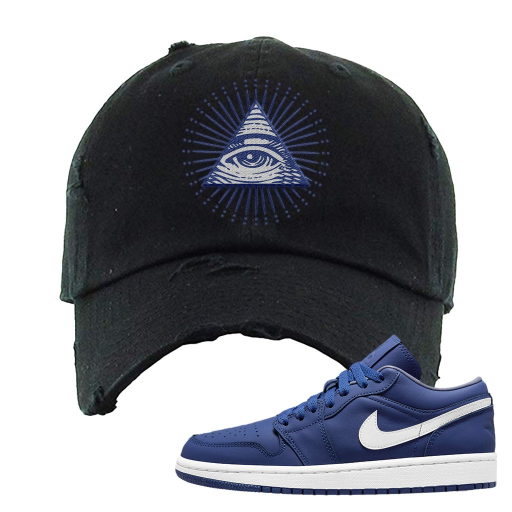 WMNS Dusty Blue Low 1s Distressed Dad Hat | All Seeing Eye, Black