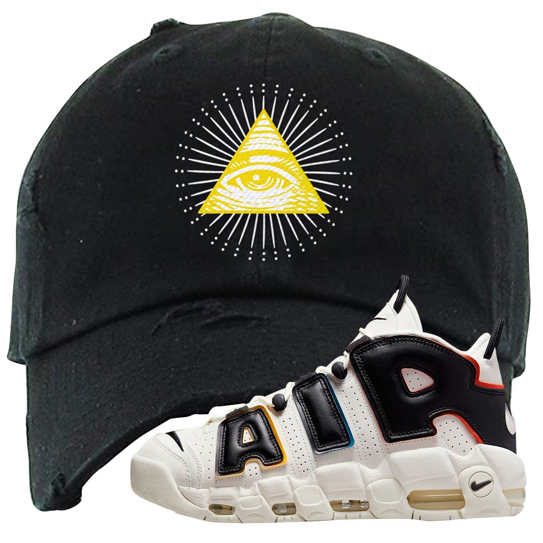 Multicolor Uptempos Distressed Dad Hat | All Seeing Eye, Black