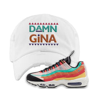 Air Max 95 Black History Month Sneaker White Distressed Dad Hat | Hat to match Air Max 95 Black History Month Shoes | Damn Gina