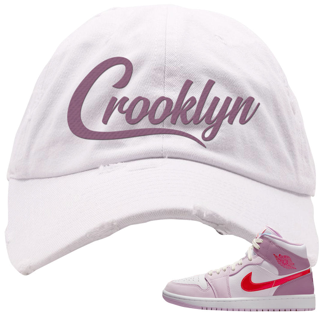 Valentine's Day Mid 1s Distressed Dad Hat | Crooklyn, White